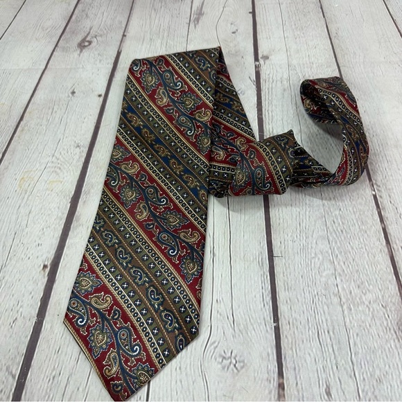 oscar de la renta  jewel tone Silk Tie with Intricate Patterns stripes paisley - Picture 1 of 6